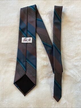 PAULO CONTI Brown & Teal Stripe Men's Necktie Quality Brand Classic EUC